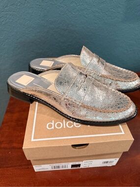 Dolce & Gabbana Silver Leather Penny Loafer Mules - women